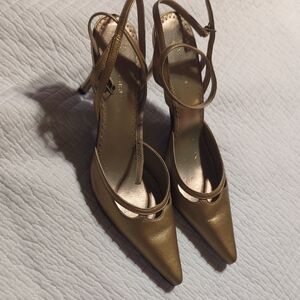 BCBGirls Metallic Gold Pointed-Toe Slingback Heels